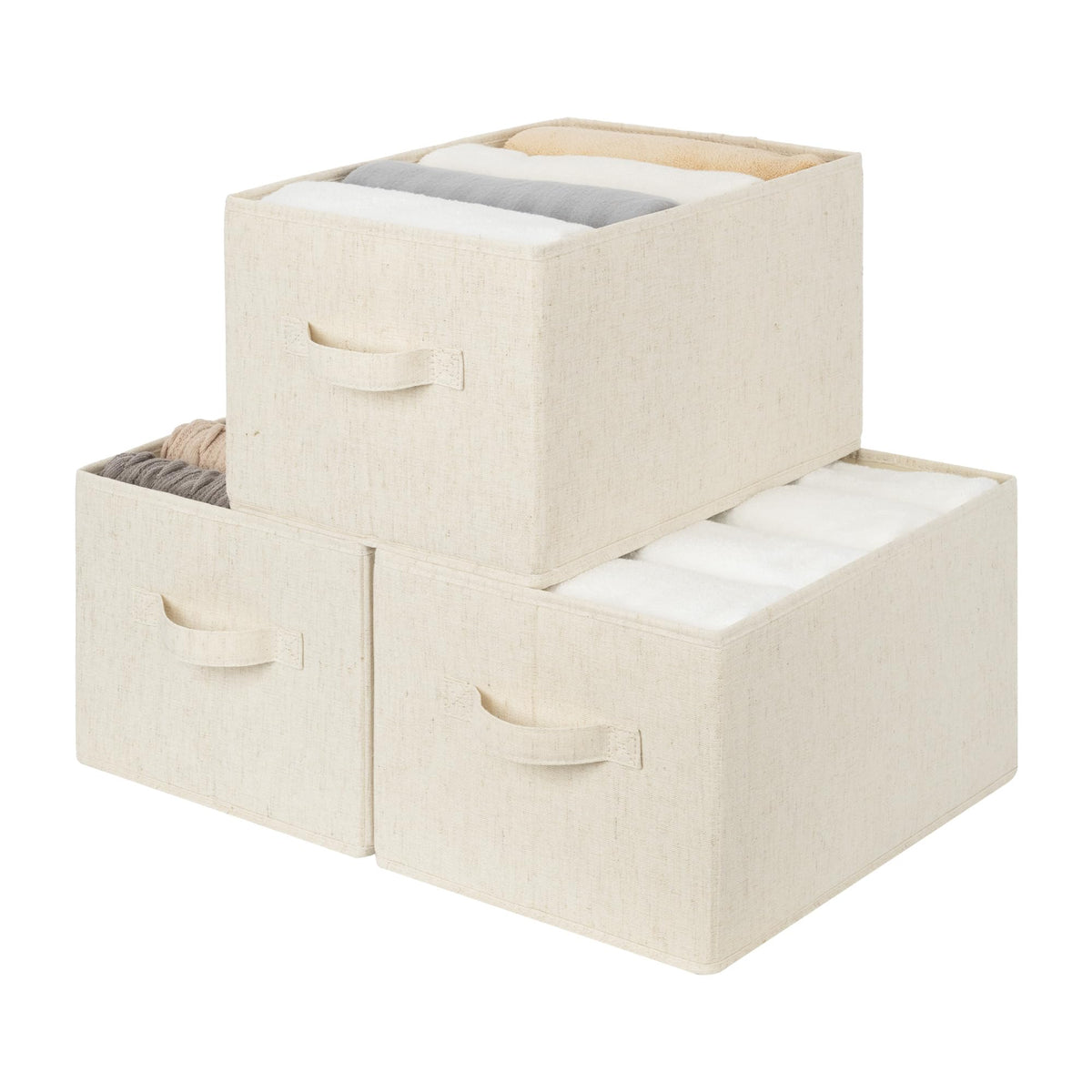 StorageWorks Shelf Organizer Bins, Beige Stripes, 3-Pack, Large