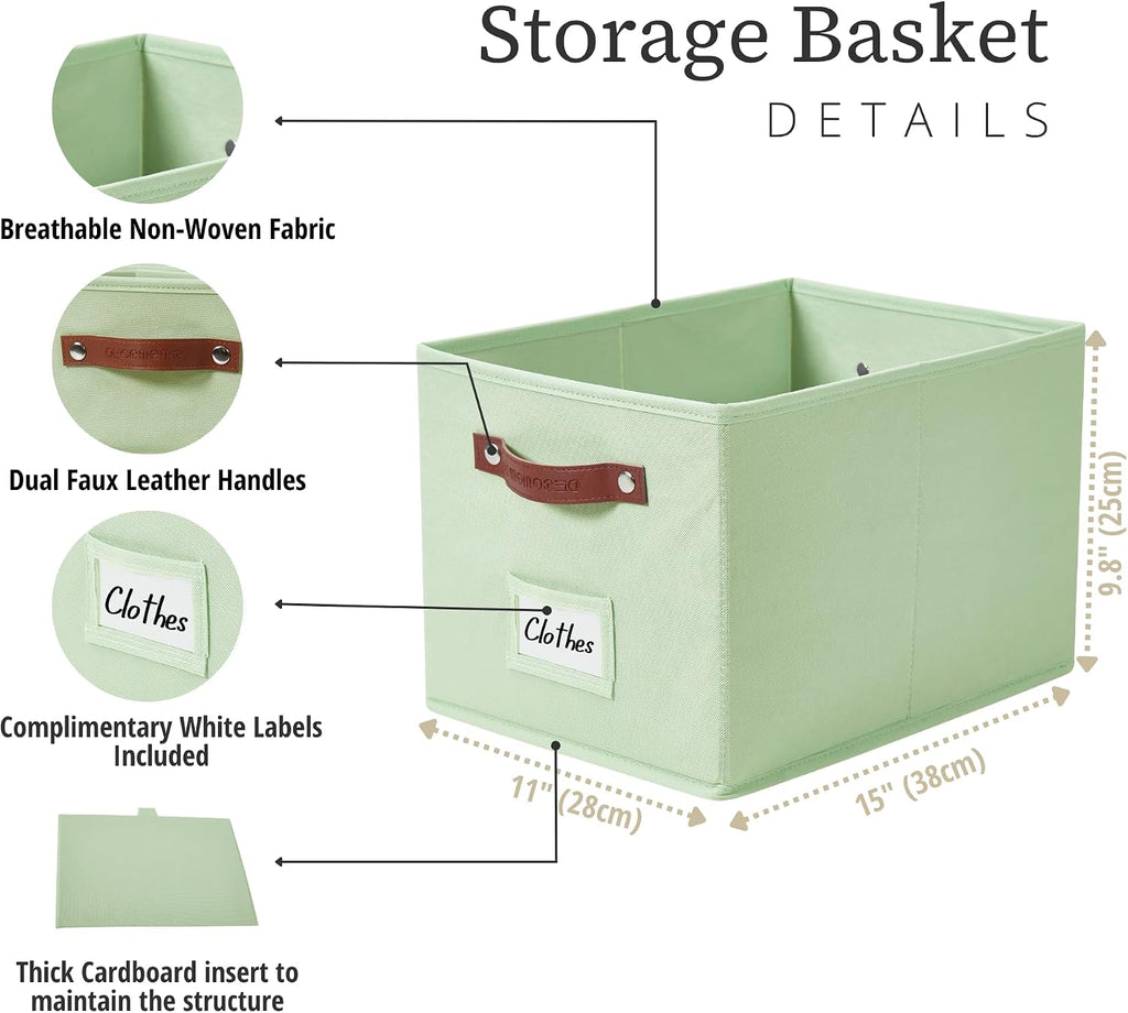 DECOMOMO Fabric Storage Bins, Storage Baskets for Shelves, Green, 4 Pack