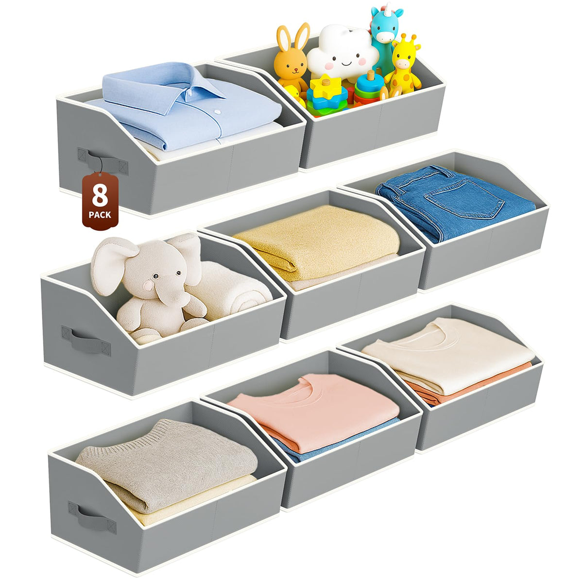 Homsorout Large Closet Organizers and Storage Bins - 8 Pack Trapezoid Storage Baskets for Shelves, Foldable Fabric Baskets with Handles Ideal for Closet, Basket, Wardrobe and Shelf Storage, Beige