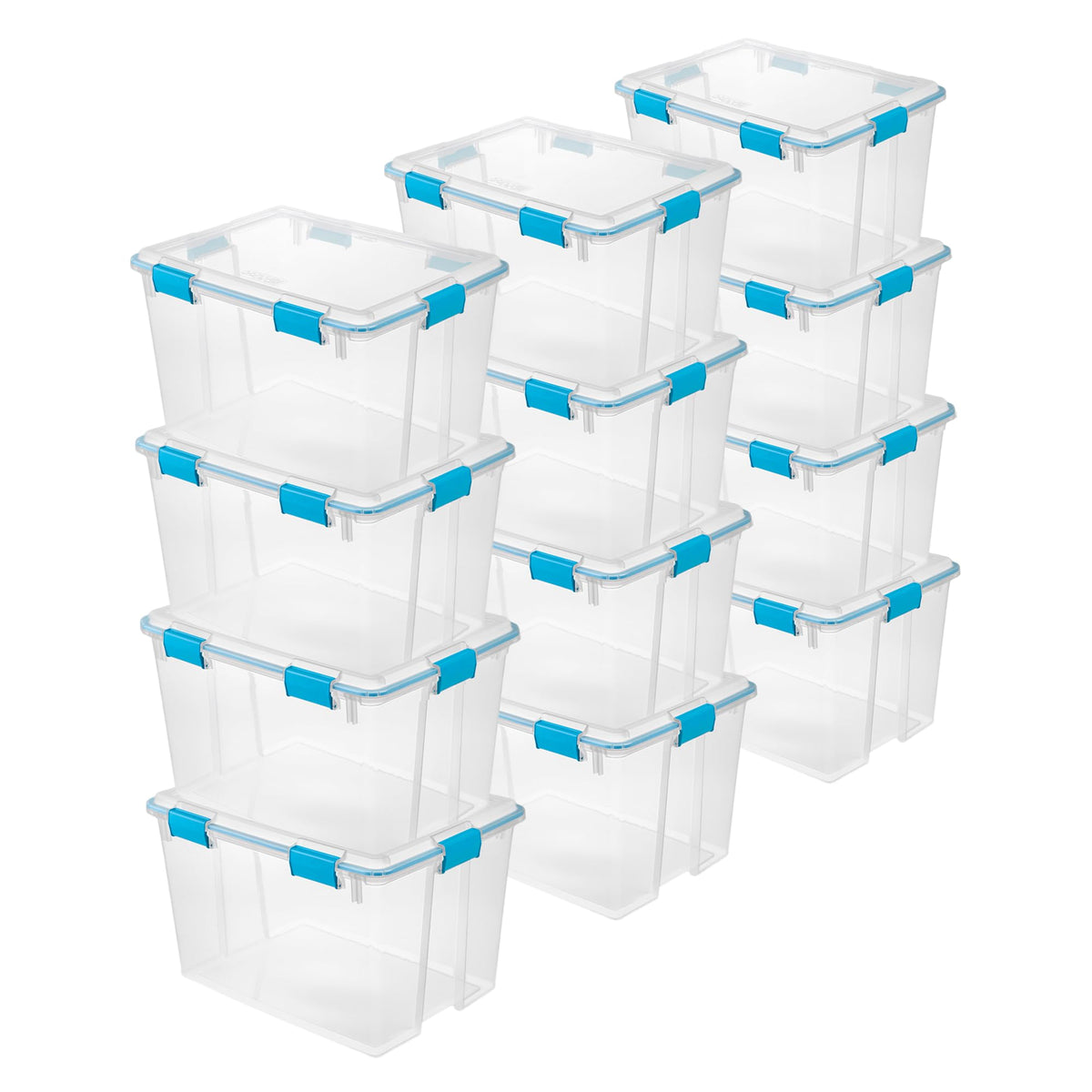 Sterilite 4-Pack 54 Quart Gasket Box, Home Storage Organizer Bins with Lids - Stackable Clear Plastic Containers for Bedroom, Bathroom, Garage, Basement, or Attic