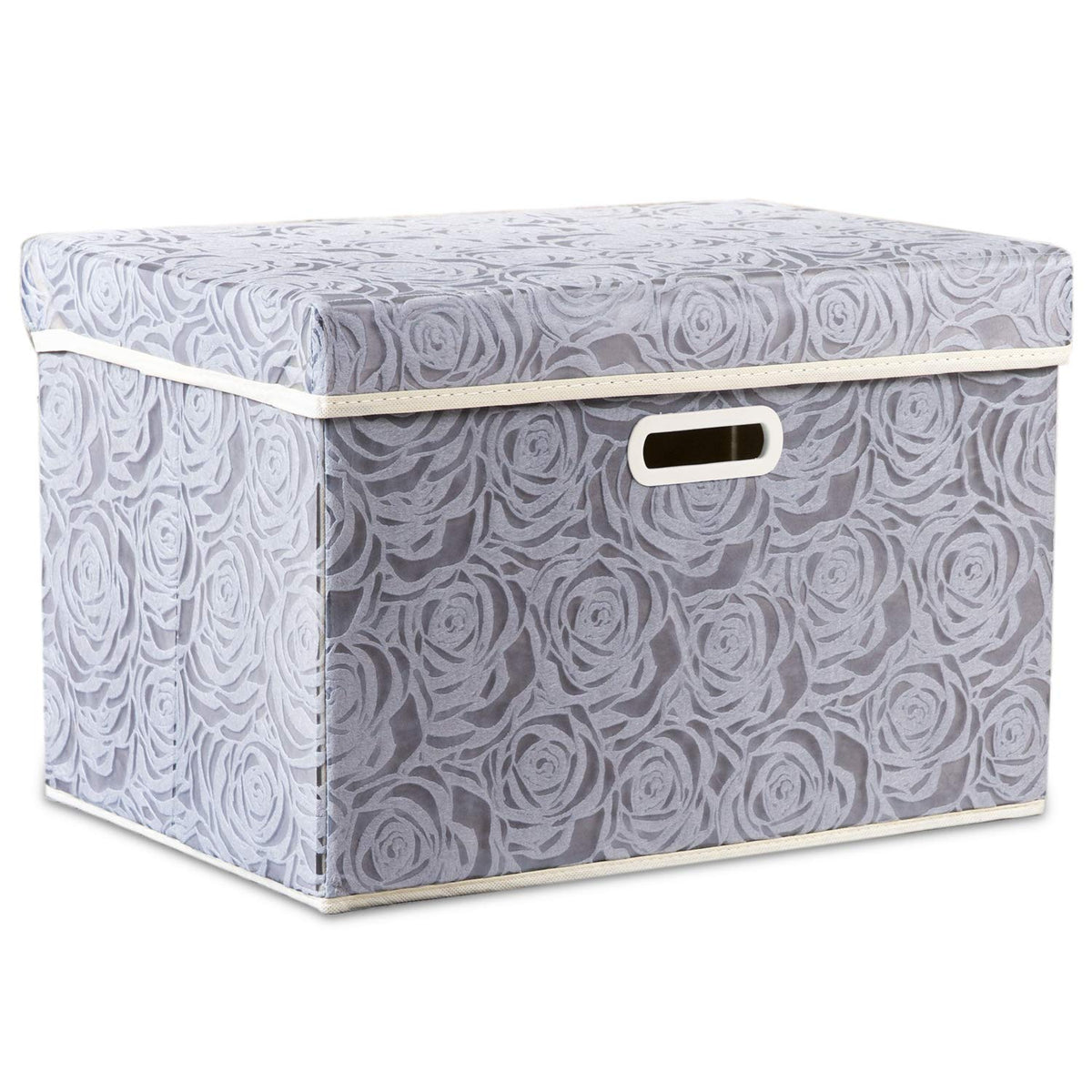 PRANDOM Larger Collapsible Storage Cubes with Lids Fabric Decorative Storage Bins Boxes Organizer Containers Baskets with Cover Handles for Bedroom Closet Living Room Blue 17.7x11.8x11.8 Inch 3 Pack