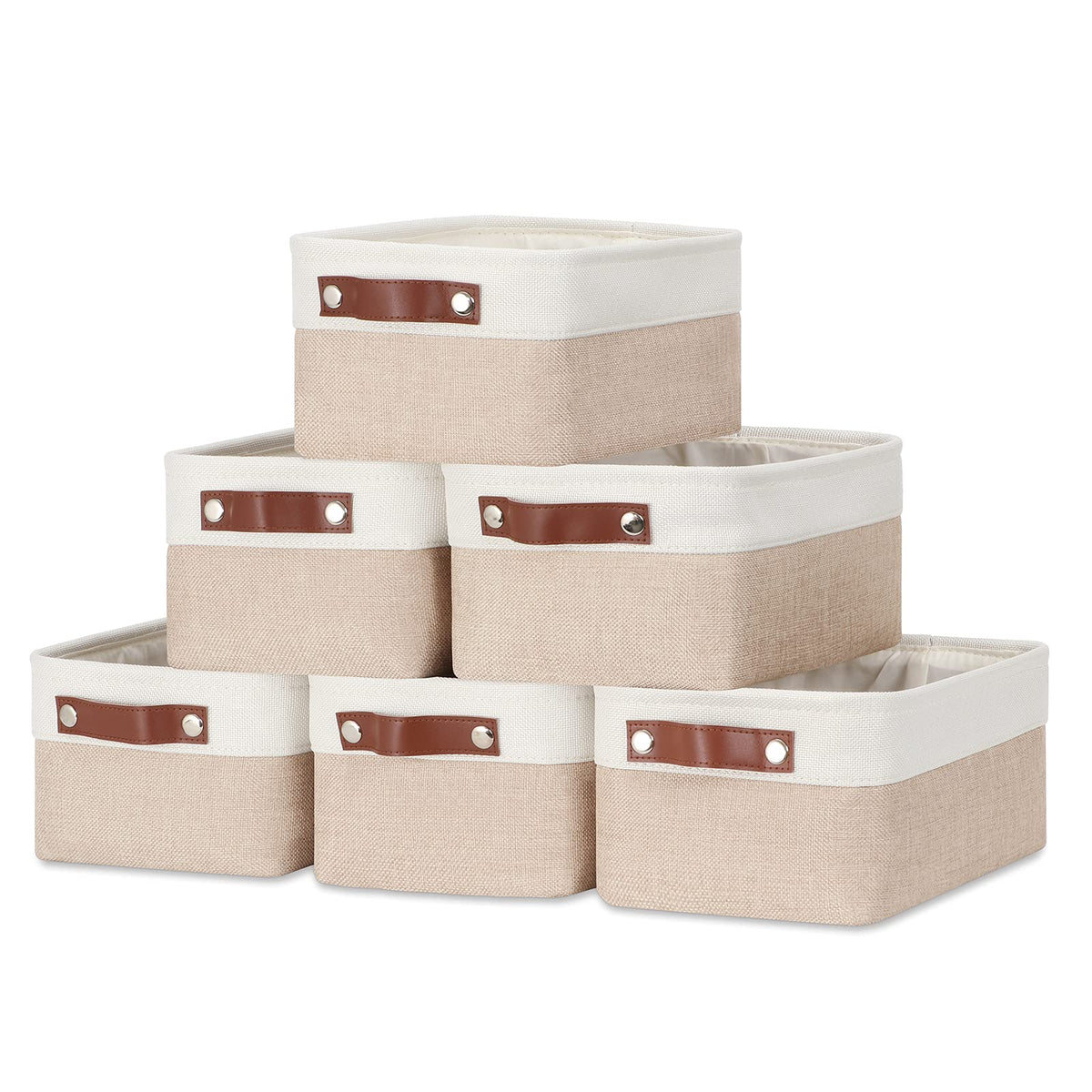 DULLEMELO Fabric Storage Bins for Laundry, Home, Foldable Storage Baskets for Shelves, Toys, Collapsible Storage Bins for Office, Closet,Bedroom(White&Khaki,L-15"x11"x9.5",4-Pack)