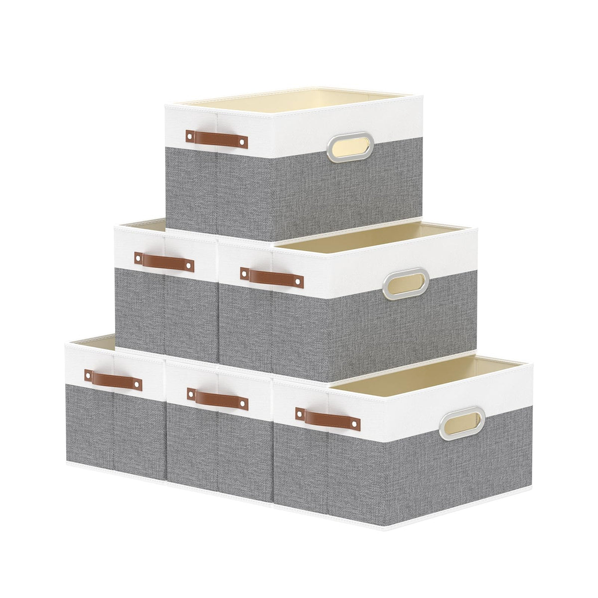 Yawinhe Fabric Storage Baskets,13.0x9.1x7.9in,White/Grey,4-Pack
