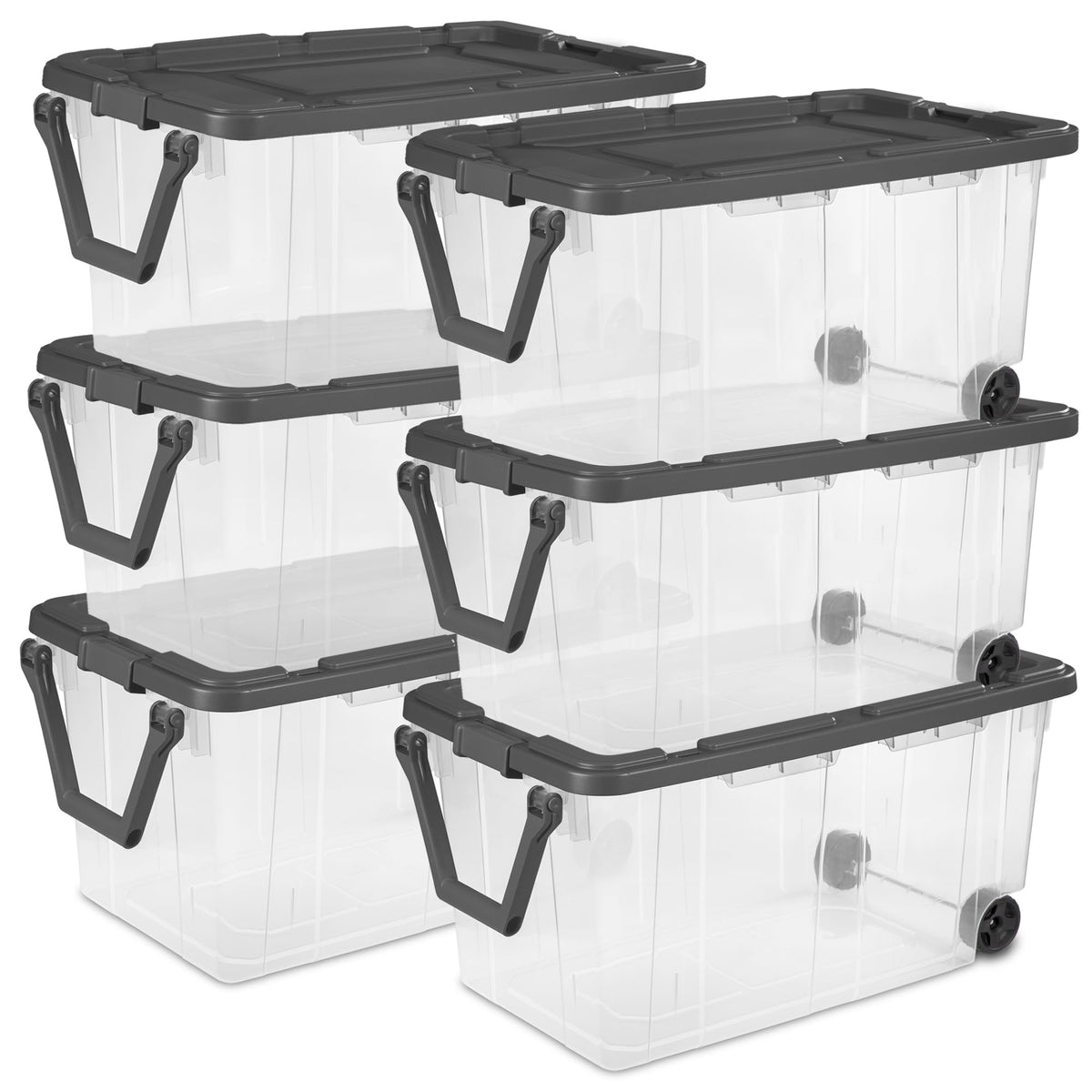 Sterilite 8-Pack Modular Stacker Box, Durable Clear Plastic Storage Bins with Latching Lids, 40 Quart - Stackable Organizing Container Boxes for Closet, Bathroom, and Office