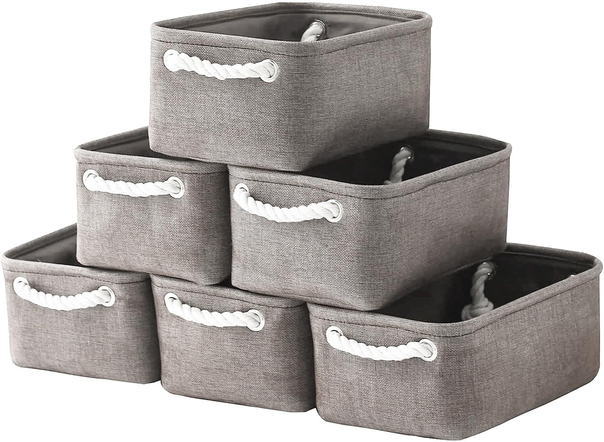 TheWarmHome Storage Basket for Organizing - Medium 3 Pack 14x10x7 inch Fabric Storage Cubes for Shelves with Rope, Collapsible Storage Bin for Organizer Closet Cloth Gift Toy (White & Jean Blue)