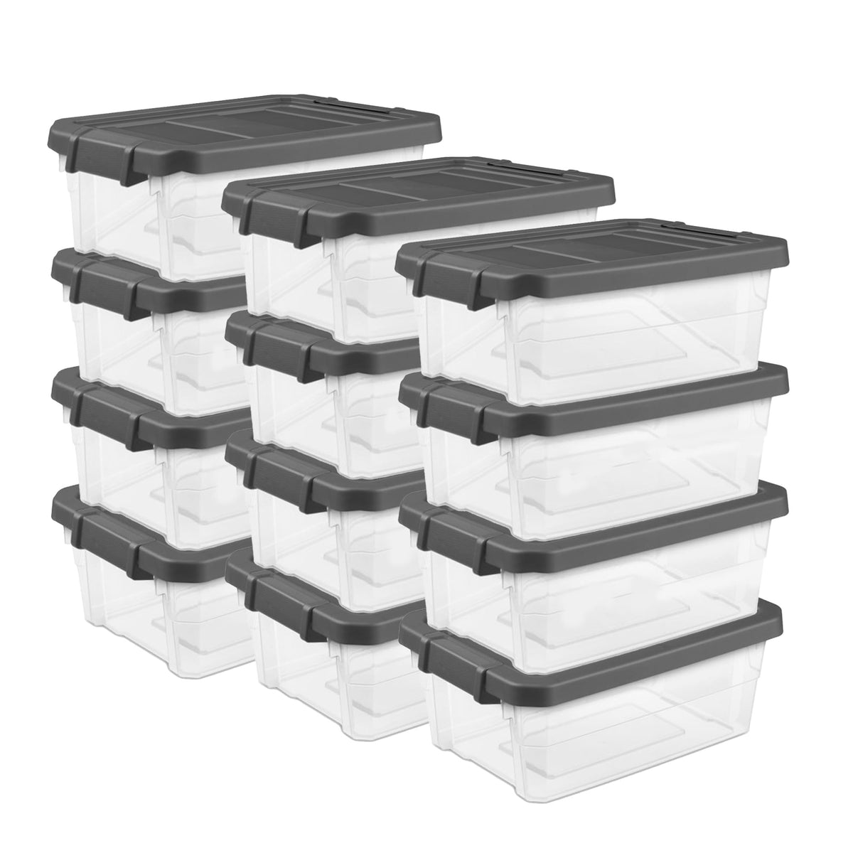 Sterilite 8-Pack Modular Stacker Box, Durable Clear Plastic Storage Bins with Latching Lids, 40 Quart - Stackable Organizing Container Boxes for Closet, Bathroom, and Office