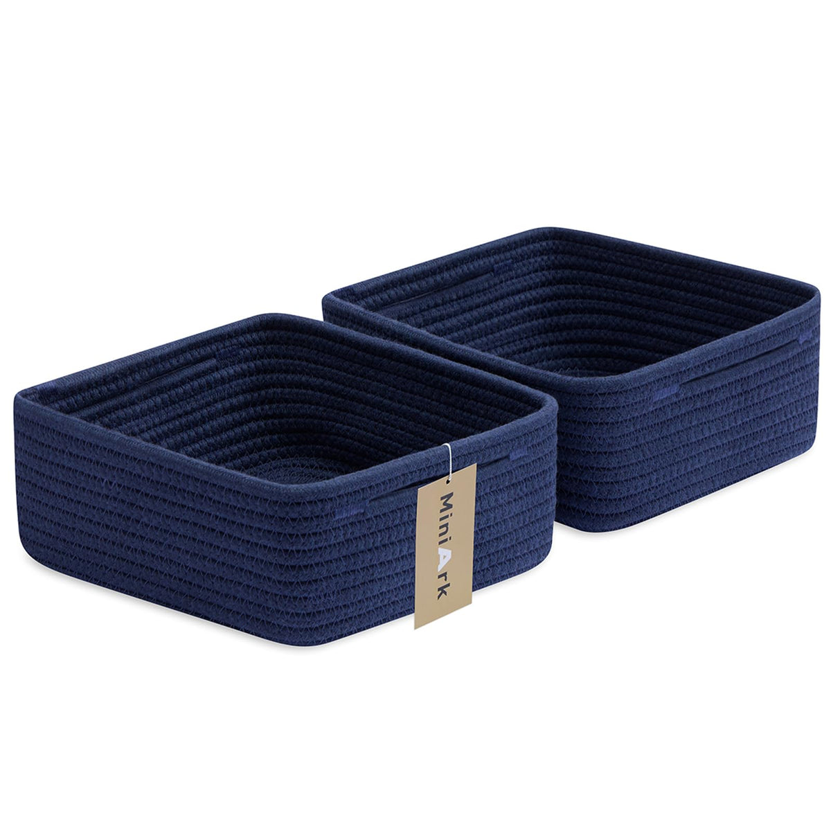 MiniArk Small Square Shallow Baskets for Organizing, 9.7x9.7x4.3 Inch Rope Woven Storage Bins for Cubes Closet, Shelves Storage, Boho Decorative Basket, 2 Packs Black