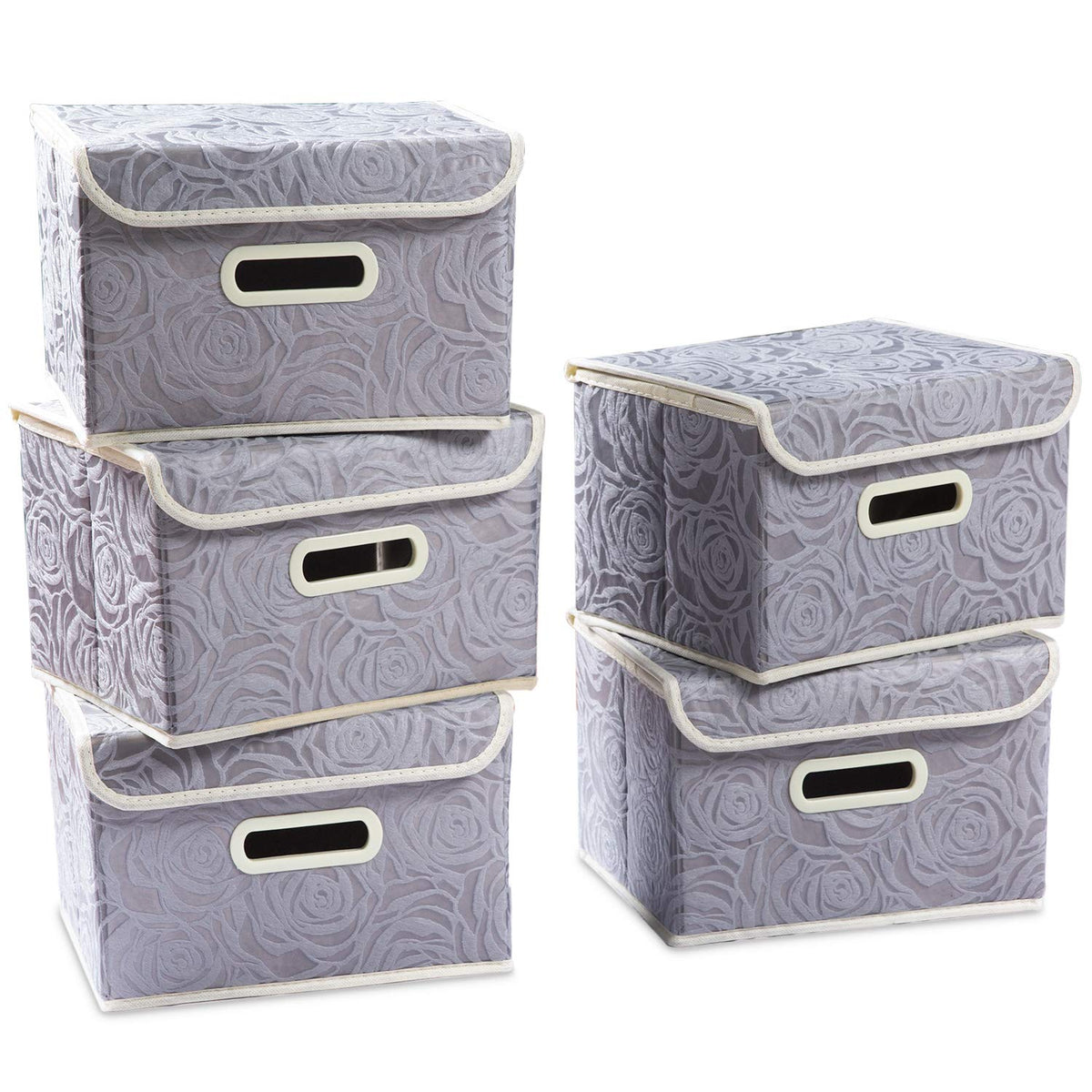 PRANDOM Larger Collapsible Storage Cubes with Lids Fabric Decorative Storage Bins Boxes Organizer Containers Baskets with Cover Handles for Bedroom Closet Living Room Blue 17.7x11.8x11.8 Inch 3 Pack