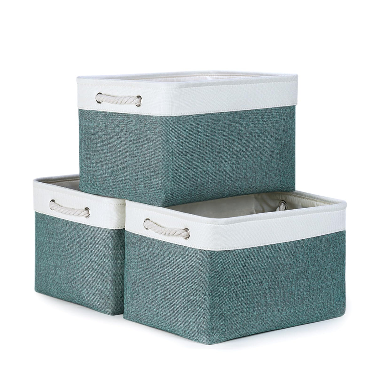 Bidtakay Baskets Set of 3 Storage Baskets for Organizing Large Fabric Storage Bins for Shelves Decorative Canvas Bins Collapsible Empty Baskets for Closet,Nursery,Clothes,Toys,Shoes(White&Grey)