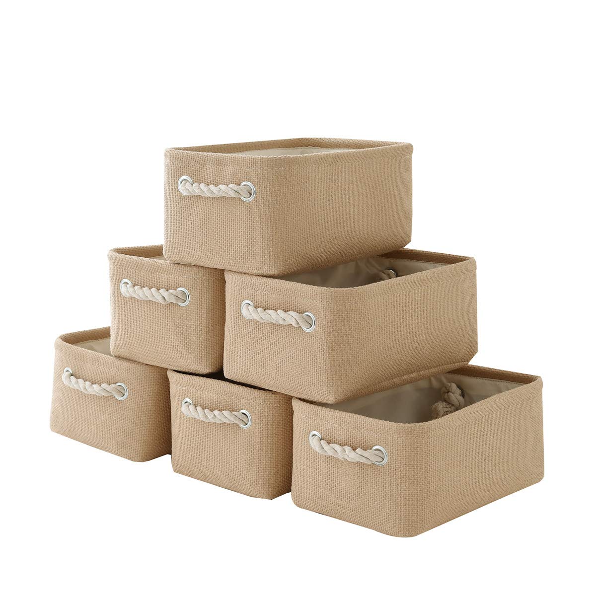 TheWarmHome Storage Basket for Organizing - Medium 3 Pack 14x10x7 inch Fabric Storage Cubes for Shelves with Rope, Collapsible Storage Bin for Organizer Closet Cloth Gift Toy (White & Jean Blue)