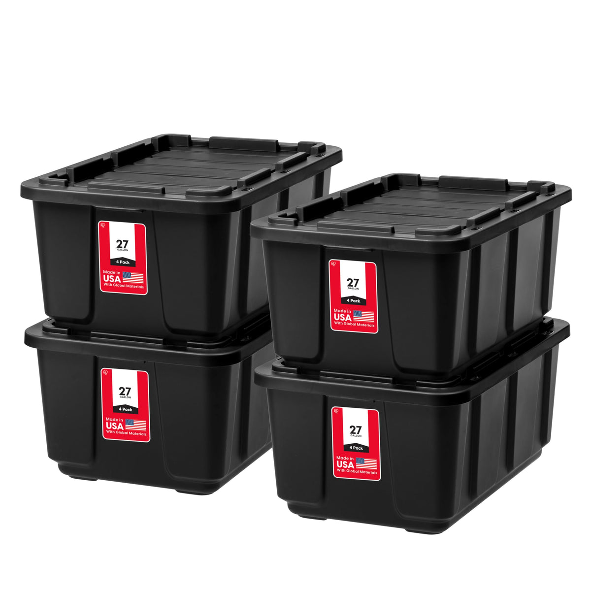 IRIS USA 4-Pack 27 Gal Heavy Duty Storage Tote Bins with Lids, Gray
