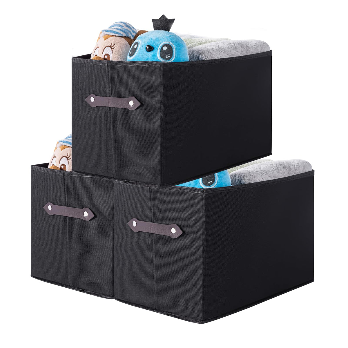 1 Pack Large Collapsible Storage Baskets for Shelves,14.9"x9.5" Fabric Closet storage Boxes with Leather Handles,Decorative Organizers Storage Bins for Clothes,Sheets,Books,(Purple Houndstooth
