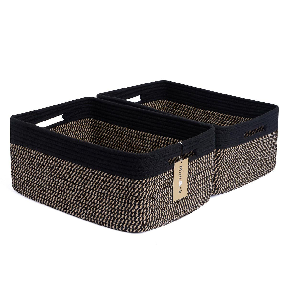 MiniArk Large Storage Baskets for Shelves, 17 x 13 x 7.5” Closet Organizers Bins for Clothes Blanket Towels, Baby Nursery, Toy Baskets Box, Woven Rope Baskets, 2 Packs Gradient Brown