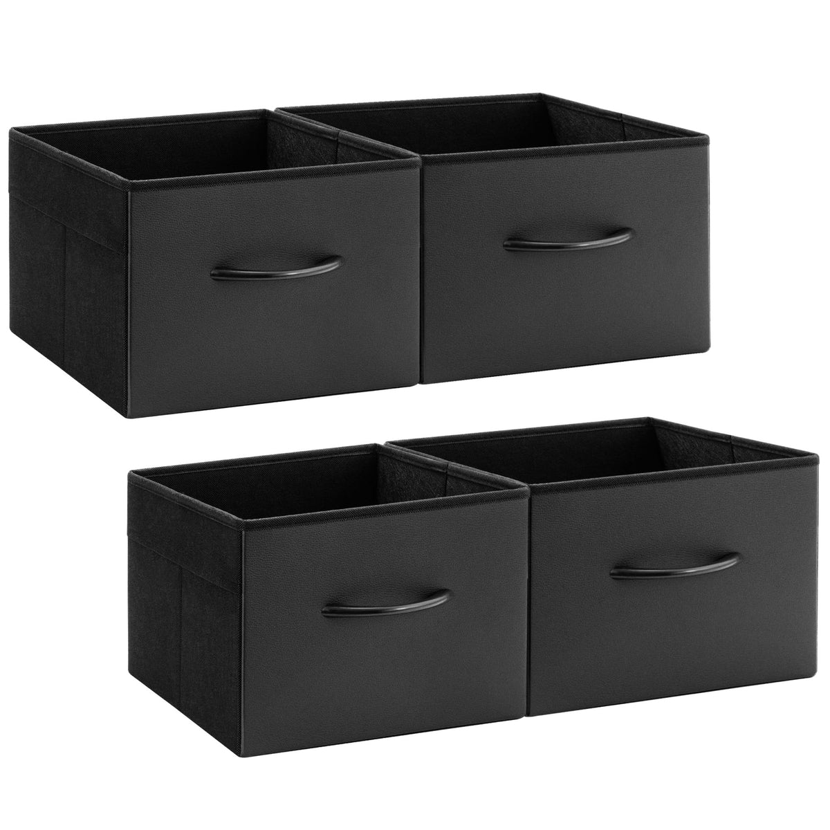 StorageWorks Black Storage Bins, Leather Storage Baskets, Large, 4-Pack