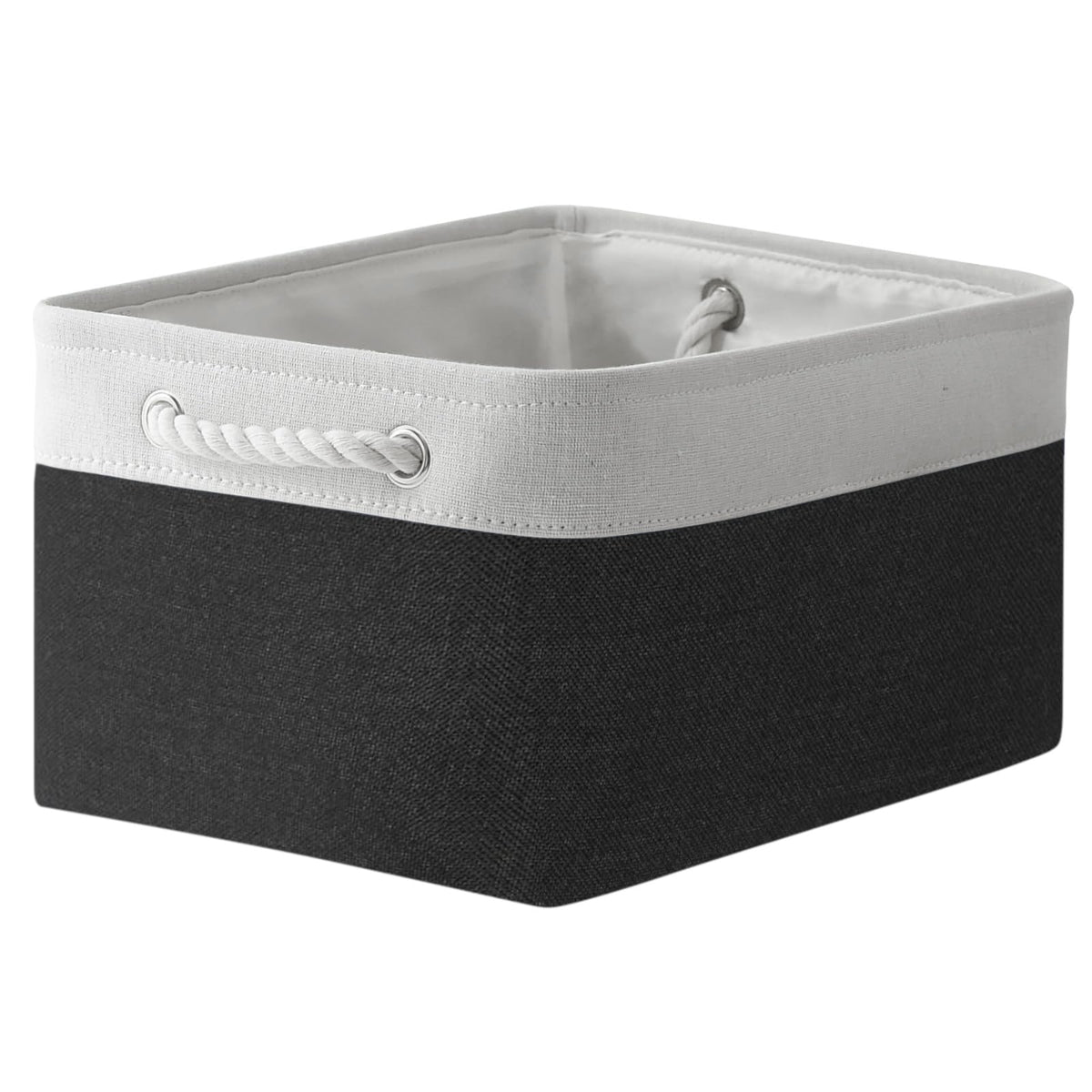 TheWarmHome Storage Basket for Organizing - Medium 3 Pack 14x10x7 inch Fabric Storage Cubes for Shelves with Rope, Collapsible Storage Bin for Organizer Closet Cloth Gift Toy (White & Jean Blue)