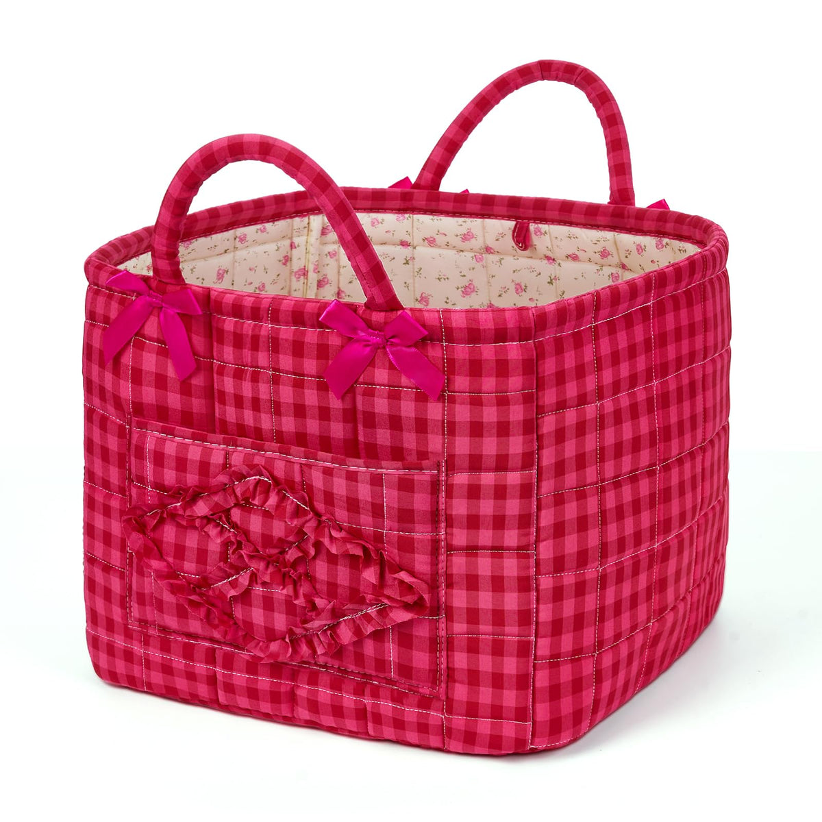 Floral Fabric Storage Basket Car Interior Storage Basket Underwear Sundries Laundry Baskets Supplies Home Organizer Bag (Red plaid)