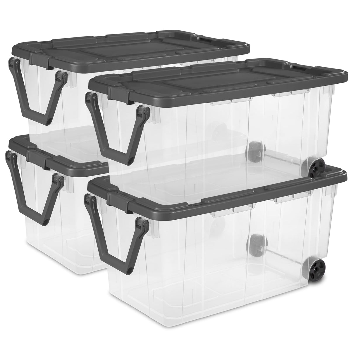 Sterilite 8-Pack Modular Stacker Box, Durable Clear Plastic Storage Bins with Latching Lids, 40 Quart - Stackable Organizing Container Boxes for Closet, Bathroom, and Office