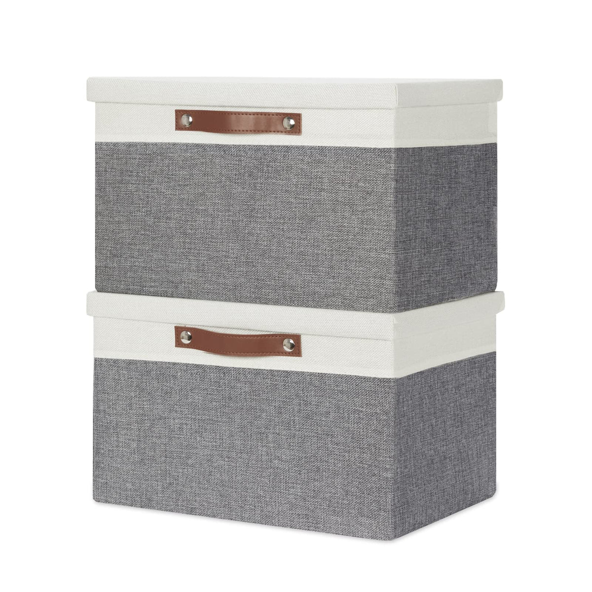 Temary Foldable Storage Bins with Lids, [2-Pack] Large Storage Baskets with Lid, Fabric Storage Bin for Organizing Home (White & Khaki, 15x11x9.5inch)
