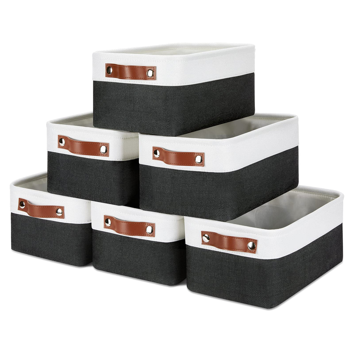 DULLEMELO Fabric Storage Bins for Laundry, Home, Foldable Storage Baskets for Shelves, Toys, Collapsible Storage Bins for Office, Closet,Bedroom(White&Khaki,L-15"x11"x9.5",4-Pack)