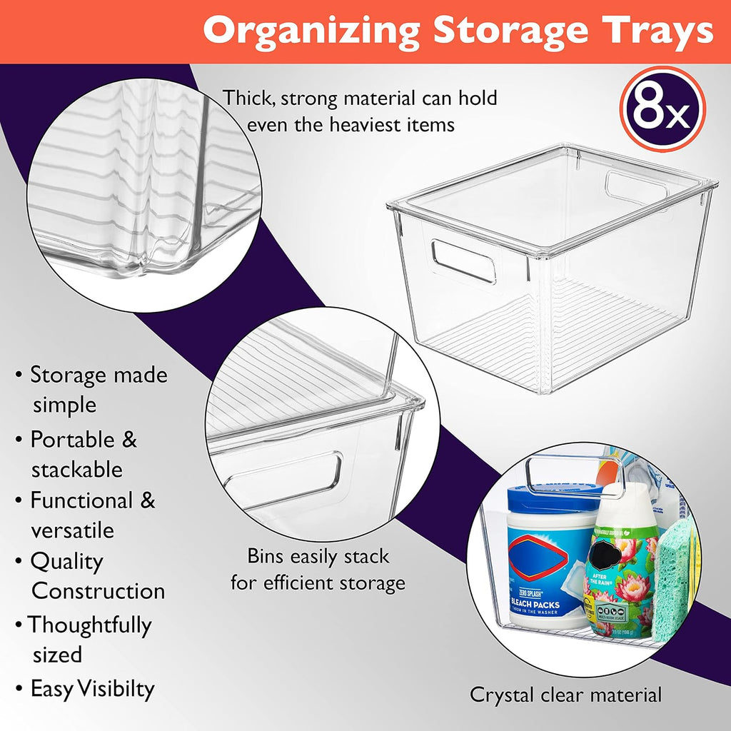 ClearSpace Storage Bin with Lid, Pantry & Desk Organizer, XL, 8 Pack