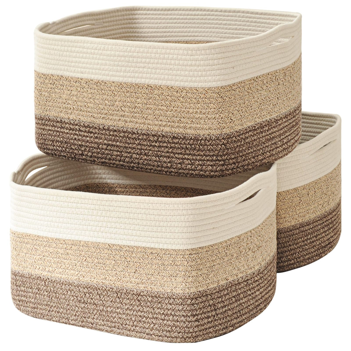 ICERZCZ Storage Baskets for Organizing Shelves 15x11x9.5 Off White 3 Packs