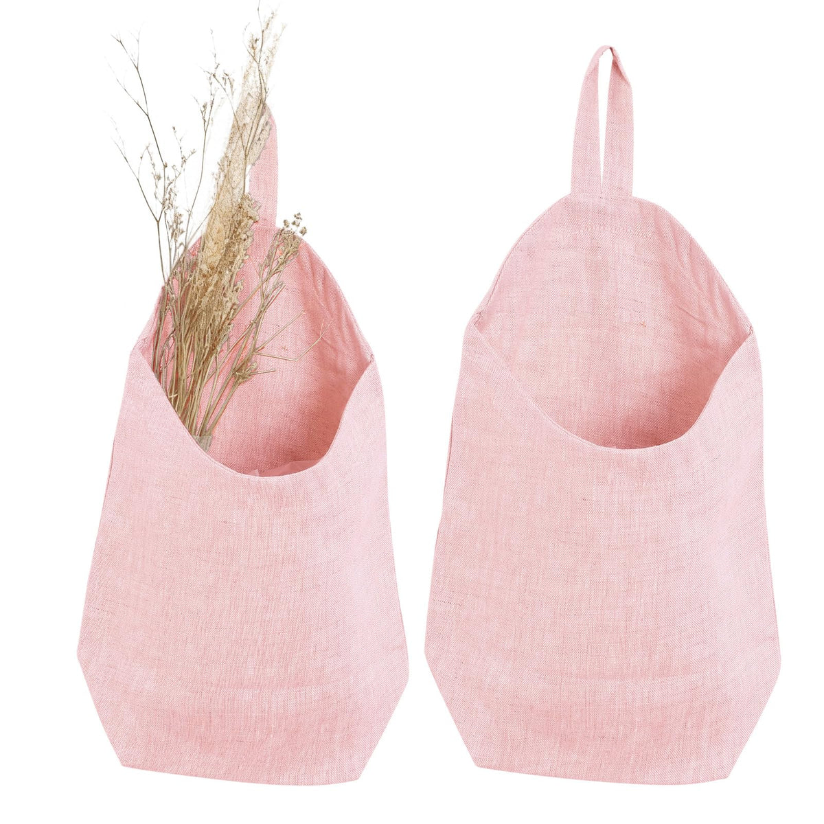 100% Linen Hanging Storage Bags Baskets 2 Pcs, Small Wall Storage Bag for Kitchen, Bedroom, RV Camper Organizer, Sewing Room, Nursery Storage, Kids Room, Linen