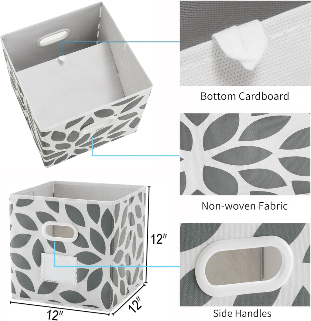 MAX Houser Foldable Fabric Storage Bins with Dual Plastic Handles, Grey