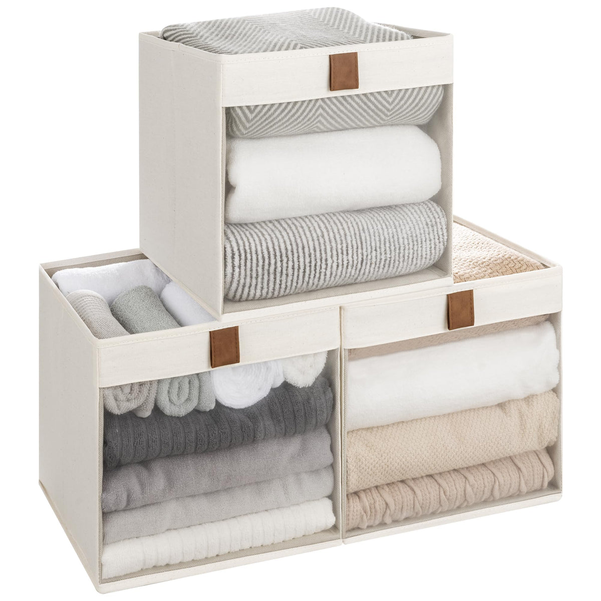 StorageWorks Fabric Storage Bins with Clear Window, Beige, 3-Pack