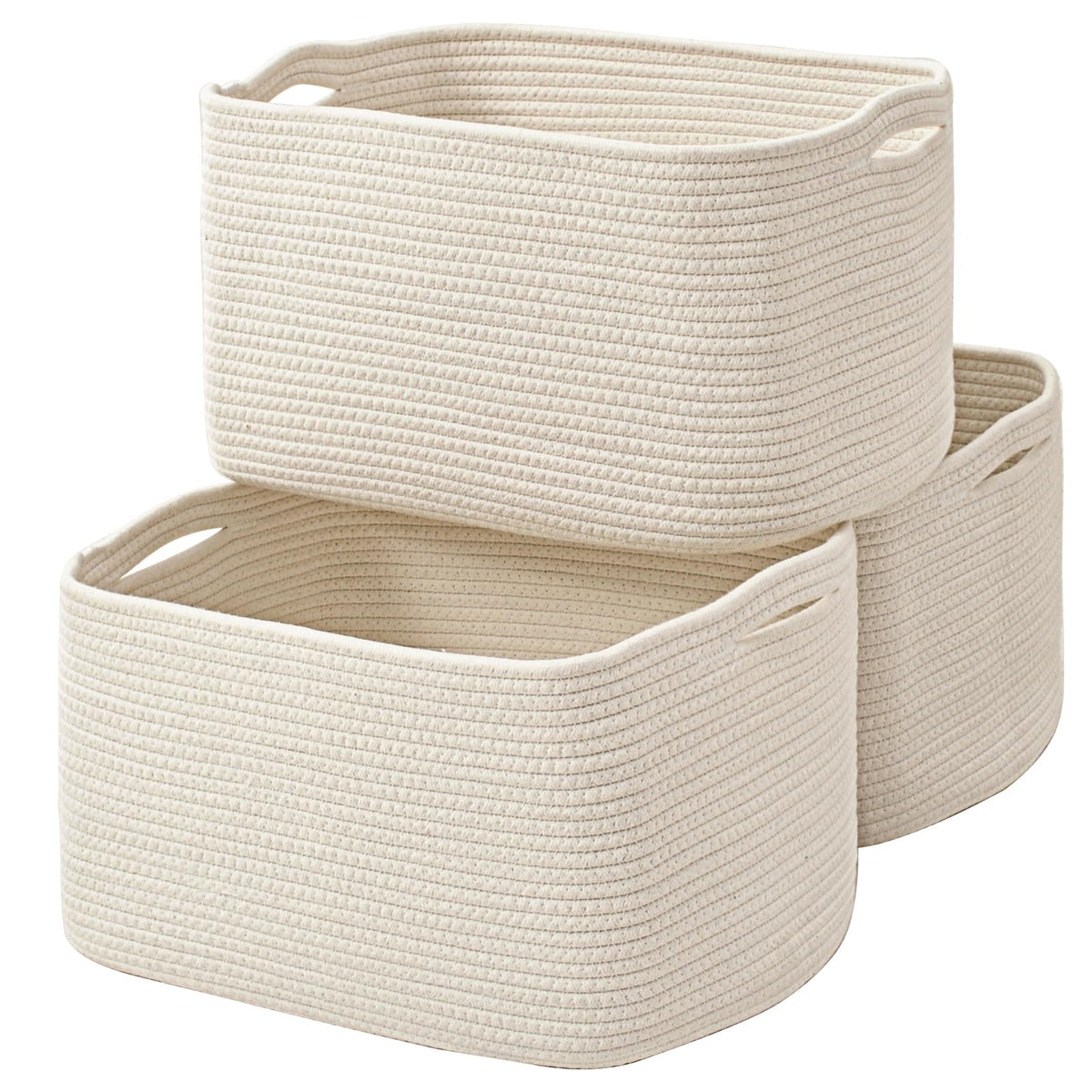 ICERZCZ Storage Baskets for Organizing Shelves 15x11x9.5 Off White 3 Packs