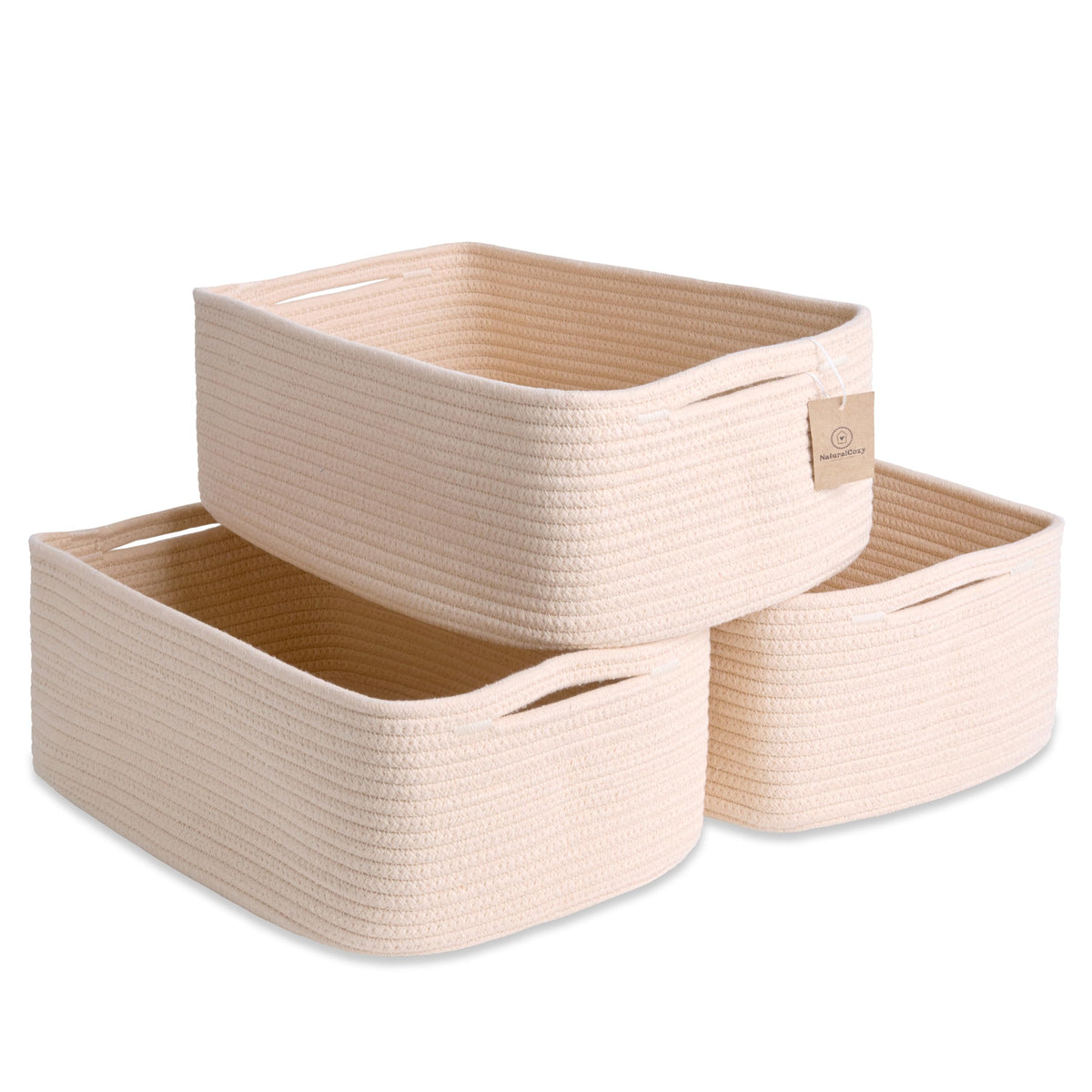 Woven Rope Baskets for Organizing, 3 Pack, 15.5 x 11 x 5.5" Storage Bins