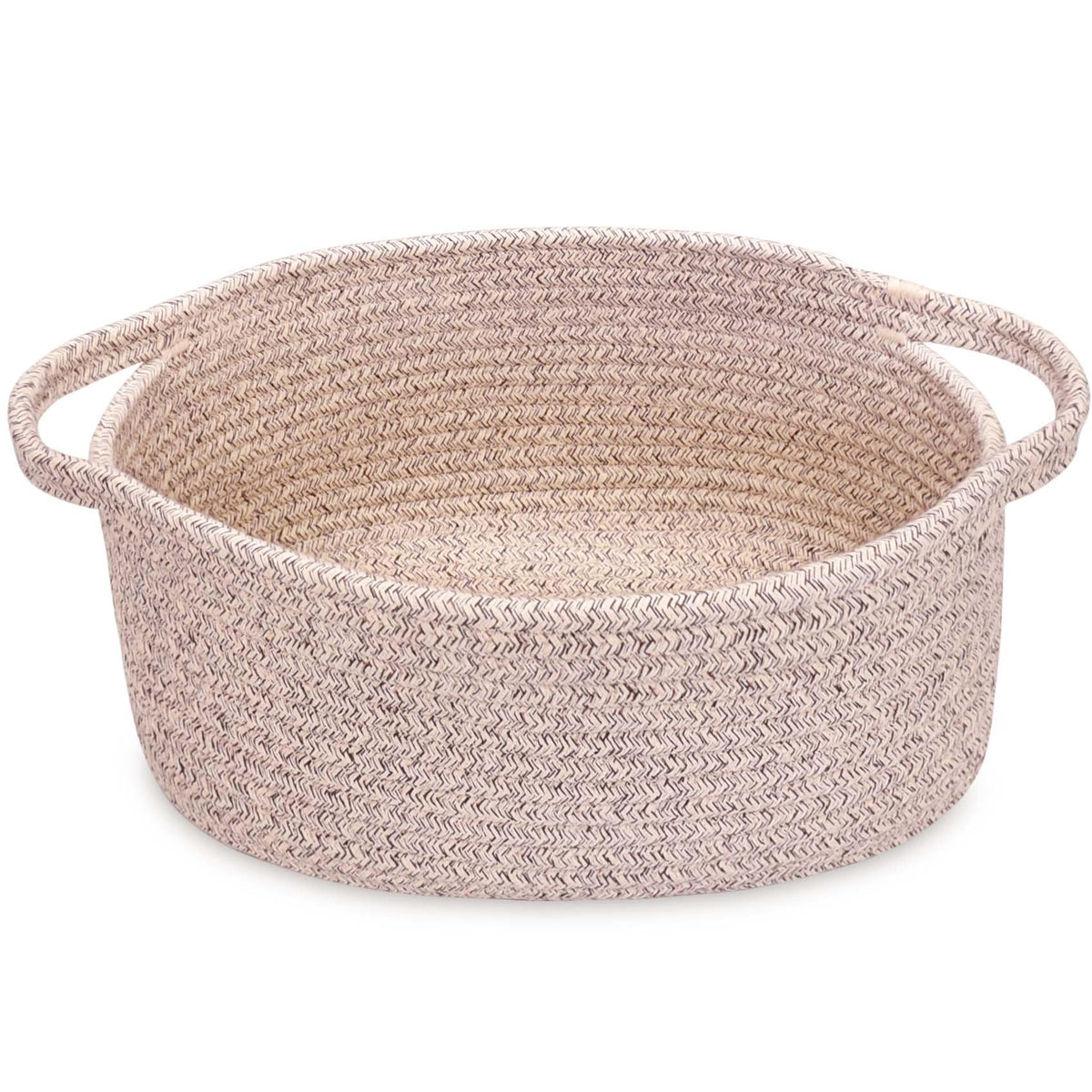 ABenkle Small Basket with Handles, Boho Decorative Rope Woven Dog Cat Toy Storage Bin Shelf Storage Organizer, Easter Christmas Gift Basket, 12"x8"x5", White