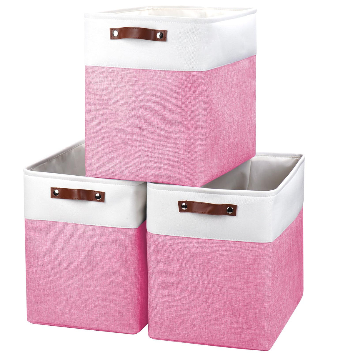 Bagnizer Storage Bins Large Fabric Storage Baskets for Shelves 3 Pack, Decorative Linen Closet Baskets with Handles for Organizing, Shelf, Clothes, Home, Office, 15x11x9.5Inches (Grey&White)