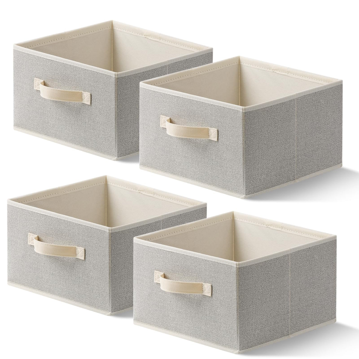 Storage Baskets, 11-Inch Woven Fabric Bins, Storage Cubes with Reinforced Handles, Organizer Bins for Closet Shelves, Foldable, for Toys, Clothes, Natural Beige (3PCS/Beige-11*11*7.8inch)