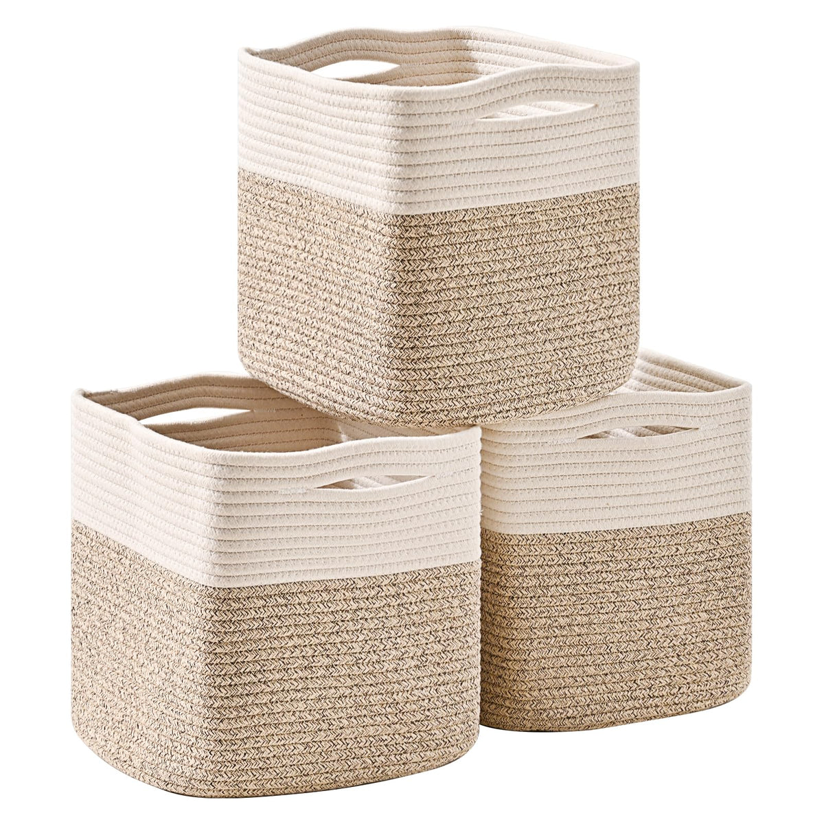 ICERZCZ 11 Inch Cube Storage Bins, Woven Baskets, Mixed Brown, Pack of 3