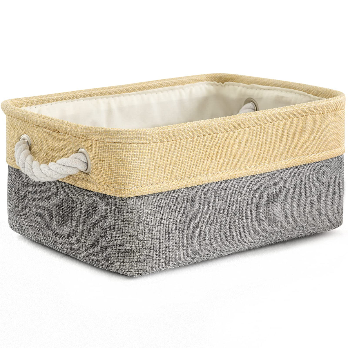 TheWarmHome Storage Basket for Organizing - Medium 3 Pack 14x10x7 inch Fabric Storage Cubes for Shelves with Rope, Collapsible Storage Bin for Organizer Closet Cloth Gift Toy (White & Jean Blue)