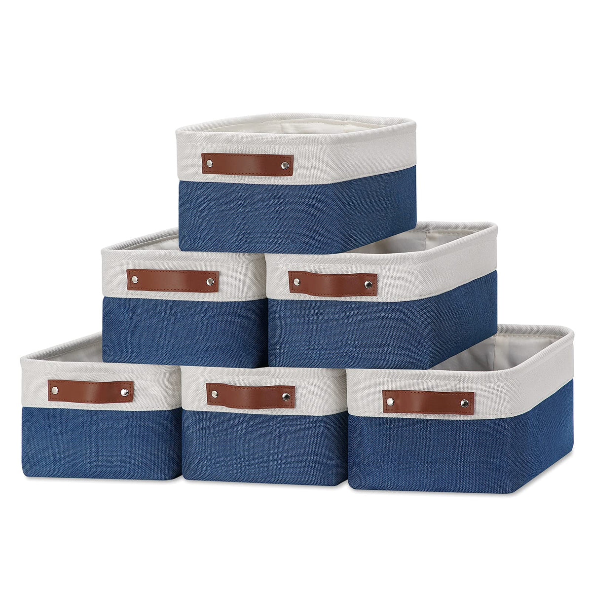 DULLEMELO Fabric Storage Bins for Laundry, Home, Foldable Storage Baskets for Shelves, Toys, Collapsible Storage Bins for Office, Closet,Bedroom(White&Khaki,L-15"x11"x9.5",4-Pack)