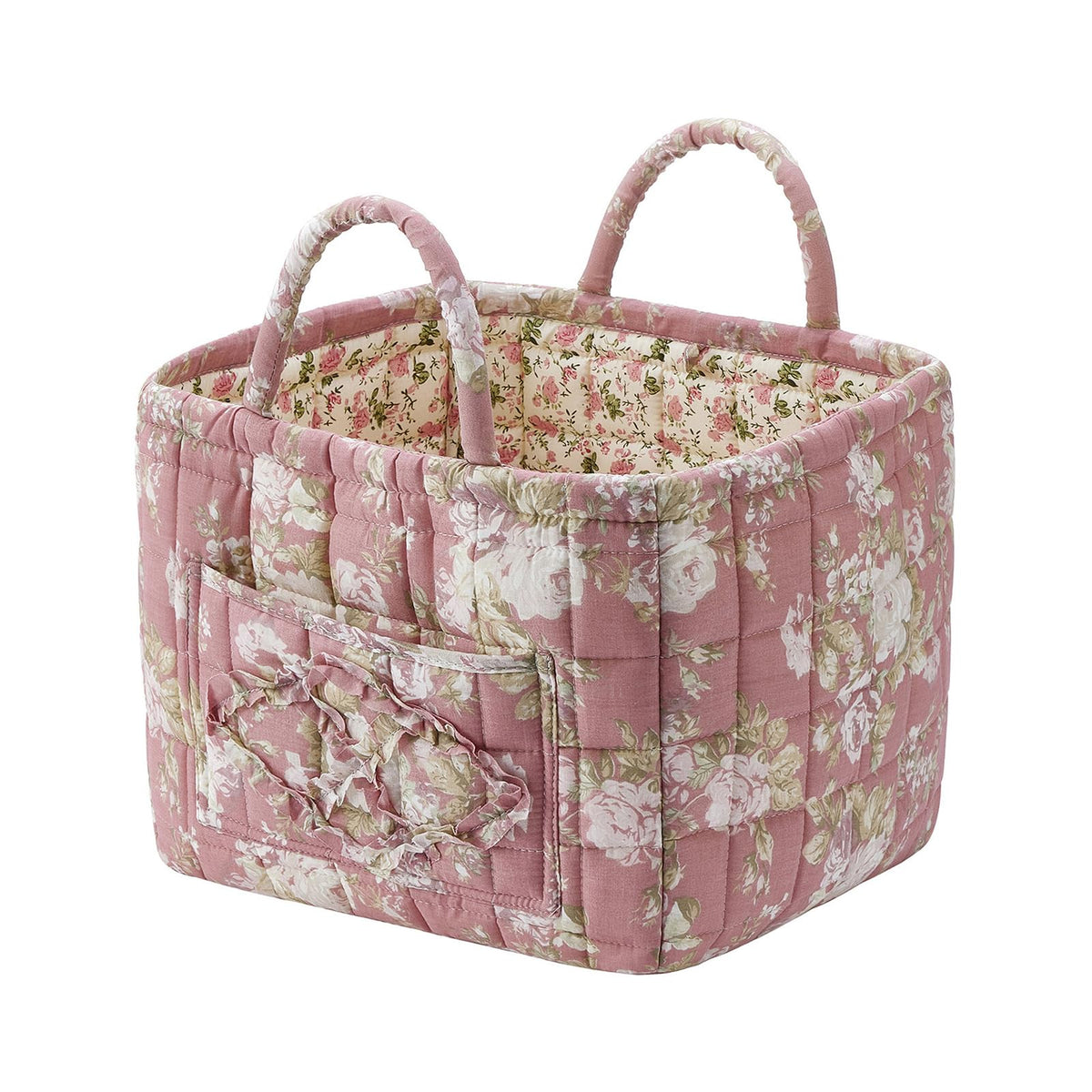 Quilted Fabric Storage Baskets with Handles, Boho Floral Gift Basket Foldable Organizer Bin for Home Decor, Picnic, Travel 12''x10''x10'' (Light Green)