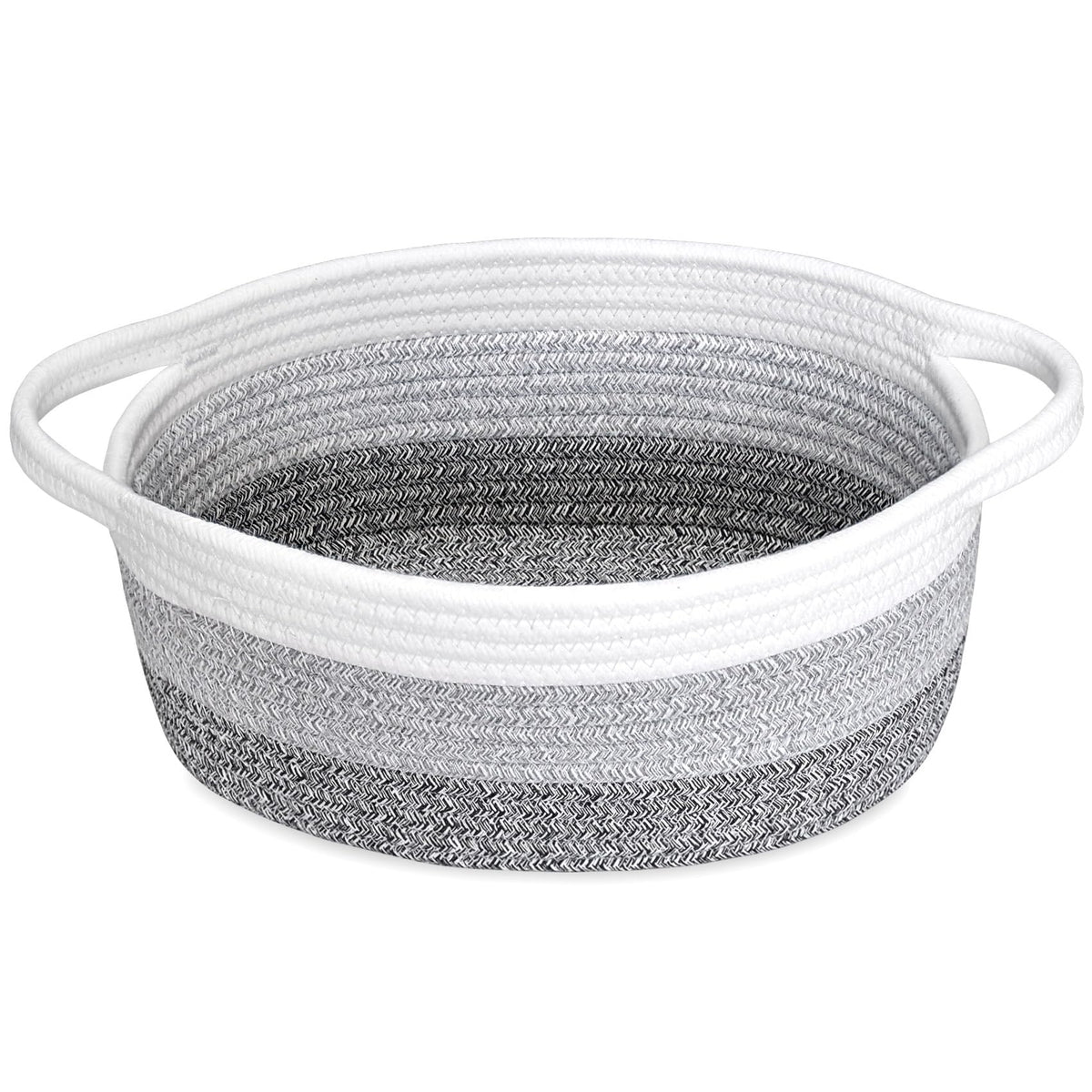 ABenkle Small Basket with Handles, Boho Decorative Rope Woven Dog Cat Toy Storage Bin Shelf Storage Organizer, Easter Christmas Gift Basket, 12"x8"x5", White