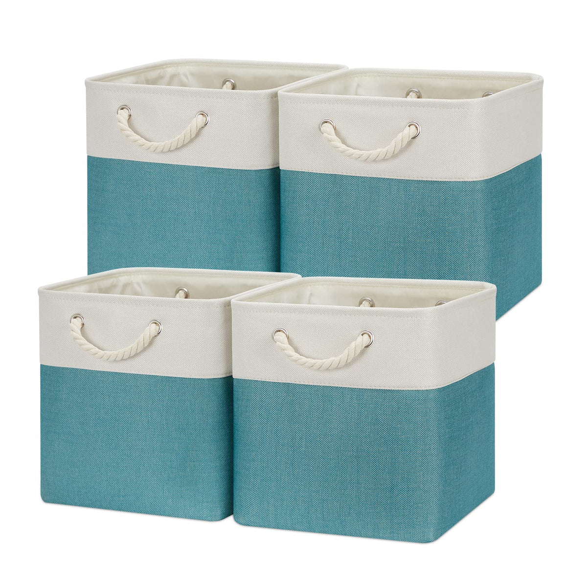 Temary Cube Storage Baskets for Shelves 12 Inch Storage Cubes 4pack Fabric Storage Baskets for Organizing Clothes, Closet Basket with Rope Handles for Home (White&Green)