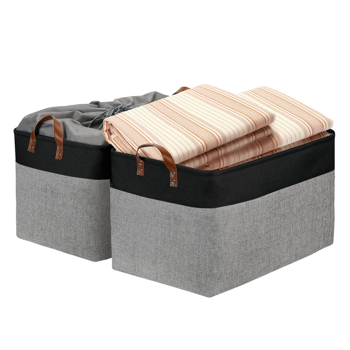 DULLEMELO Extra Large Storage Baskets, Fabric Storage Bins for Organizing Shelves Nursery Toys Books, Closet Baskets and Bins with Handles, Black&Grey, 2-Pack