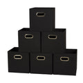 Household Essentials Foldable Fabric Storage Bins 6 Piece Set, Strong Poly-Woven Fabric, Sturdy Chipboard Sides, Grommet Front Handle, Stackable, Classic Design, Black