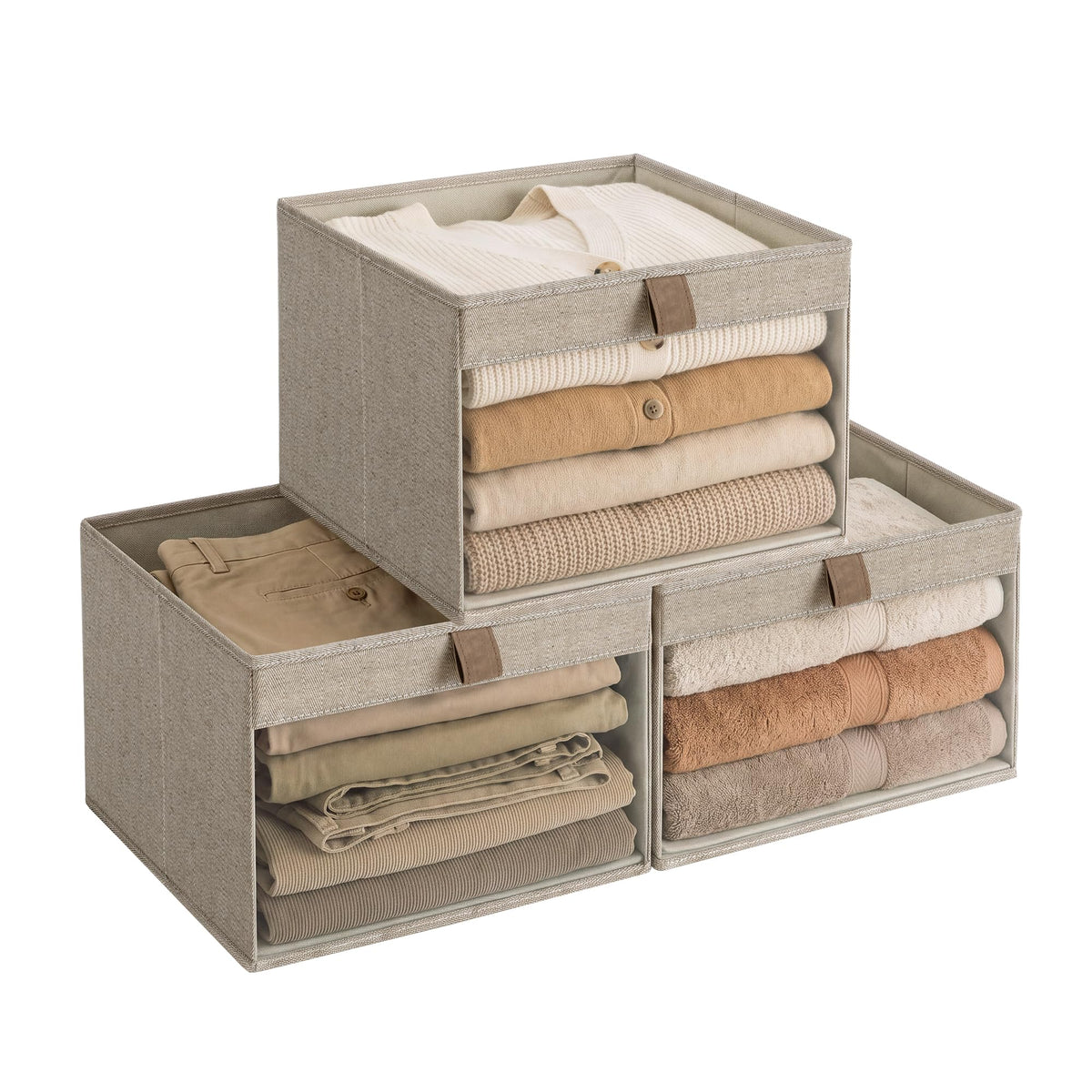 StorageWorks Fabric Storage Bins with Clear Window, Beige, 3-Pack