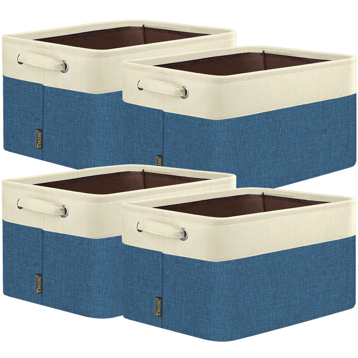 BALEINE 3 Pack Fabric Closet Storage Bins for Shelves, Linen Closet Organizers and Storage, Decorative Baskets for Organizing, Shelf, Clothes, Home, Office (Grey, 15"x11"x9.5")