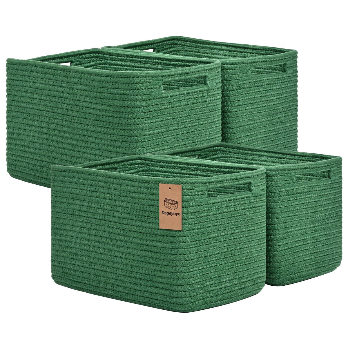 Storage Baskets for Organizing, 4 Pack Baskets for Shelves, Decorative Storage Bins for Shelves, Cotton Rope Storage Basket with Handles, Woven Basket for Storage, 13''Lx8.7''Wx7.9''H, White & Brown