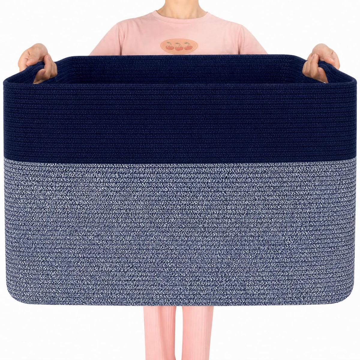 MINTWOOD Design 112L Extra Large Blanket Basket Holder Living Room, 25"x17"x16" Rectangle Rope Woven Storage Basket with Handles for Laundry, Towels, Shoes, Dog Toy Organizer Bin Box, Oatmeal Brown