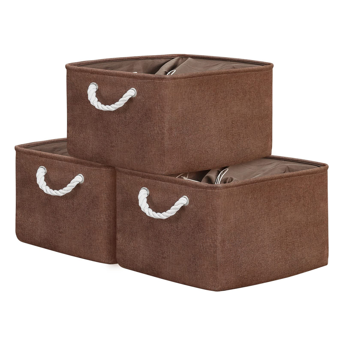 TheWarmHome Storage Basket for Organizing - Medium 3 Pack 14x10x7 inch Fabric Storage Cubes for Shelves with Rope, Collapsible Storage Bin for Organizer Closet Cloth Gift Toy (White & Jean Blue)