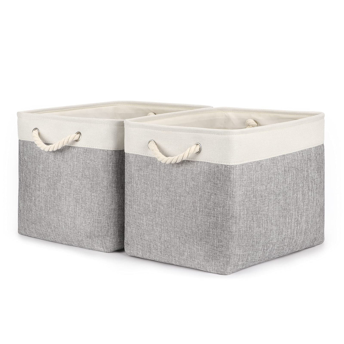 Bidtakay Baskets Set of 3 Storage Baskets for Organizing Large Fabric Storage Bins for Shelves Decorative Canvas Bins Collapsible Empty Baskets for Closet,Nursery,Clothes,Toys,Shoes(White&Grey)