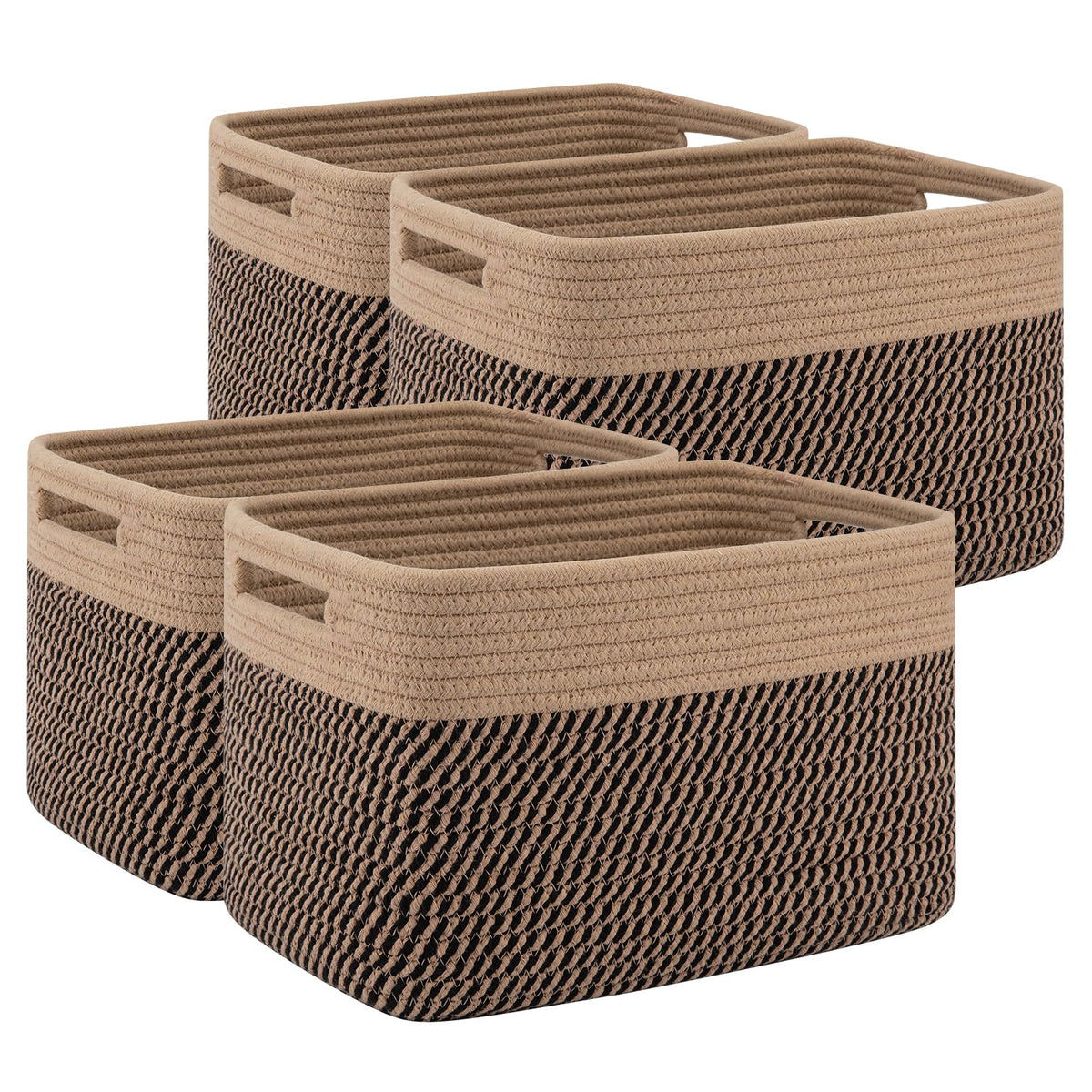 4 Pack Storage Baskets for Organizing, Woven Baskets for Shelves - Perfect for Toys, Books, Towels, and Clothes, Durable Gift Basket Bins Toy Storage, 12.7''Lx9''Wx7.8''H, Brown & White