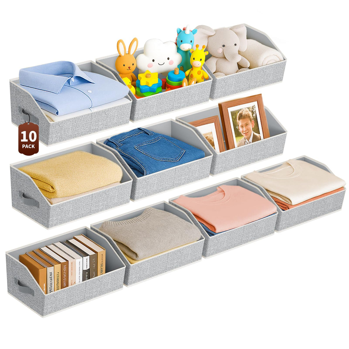 Homsorout Large Closet Organizers and Storage Bins - 8 Pack Trapezoid Storage Baskets for Shelves, Foldable Fabric Baskets with Handles Ideal for Closet, Basket, Wardrobe and Shelf Storage, Beige