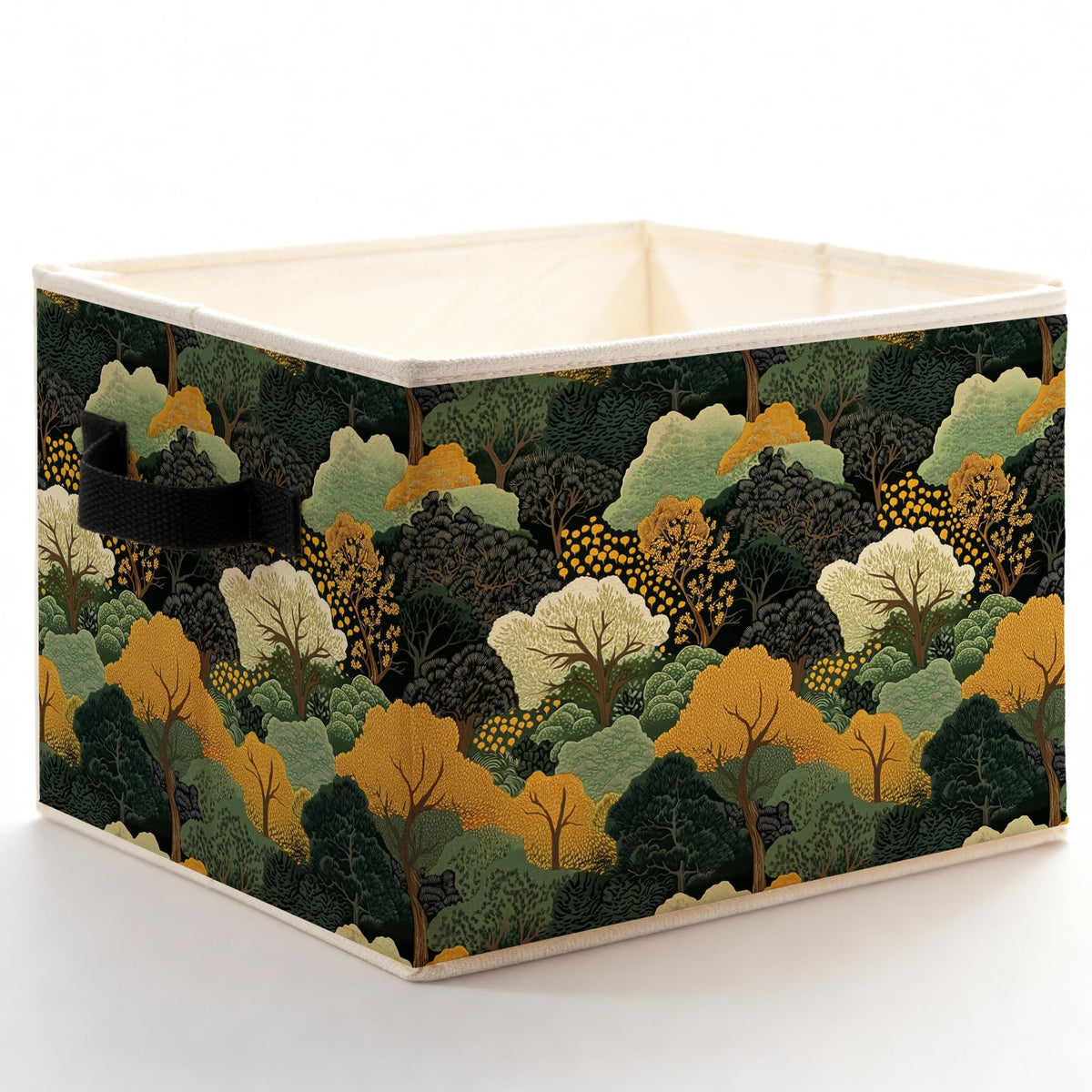 Abstract Boho Forest Tree Storage Bins Box with Handles, Whimsical Vintage Oriental Botanical Foldable Basket Toybox for Bedroom Bathroom Laundry Room Home Clothes Toys Books